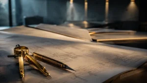 Engineering drawings and drafting tools representing Thailand factory license engineer requirements